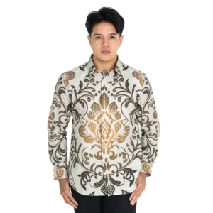 [Batik Nawilis] Kemeja Katun Pria SlimFit Lapis Furing Premium Motif Daun Kanaka